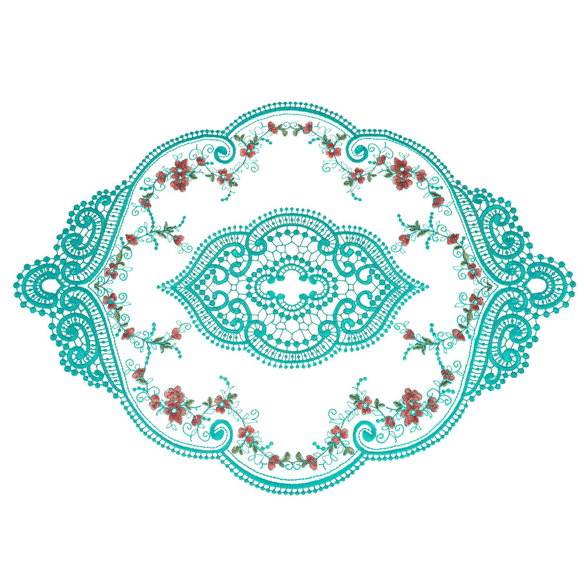uxcell Retro Lace Placemat 12x17-in Oval Embroidered Table Place Mats French Crochet Doilies Coasters Cup Mat for Home Wedding, Dusty Rose