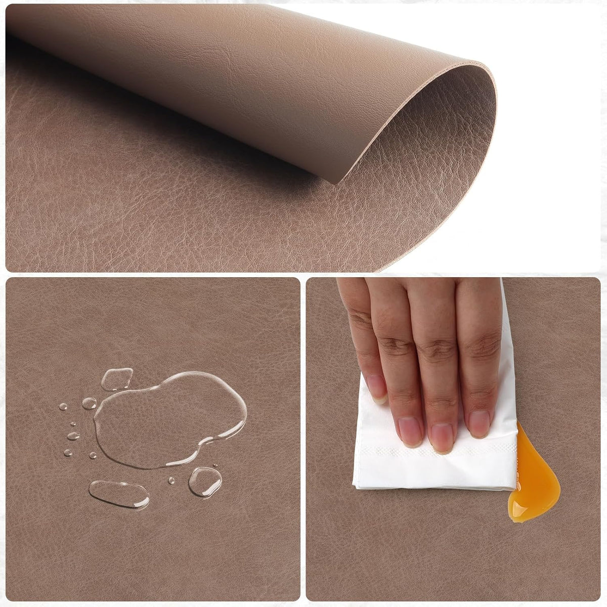 comfoyar Faux Leather Round Placemats with Coasters Set of 6, 13Inch Heat Resistant Dual-Sided Dark Brown Place Mats, Waterproof Washable Wipeable Table Mats for Kitchen Dining Party Table Decoration