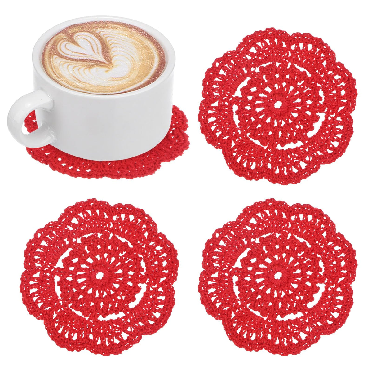 M METERXITY 8pcs Handmade Crochet Coasters 4"/10cm Round Light Pink