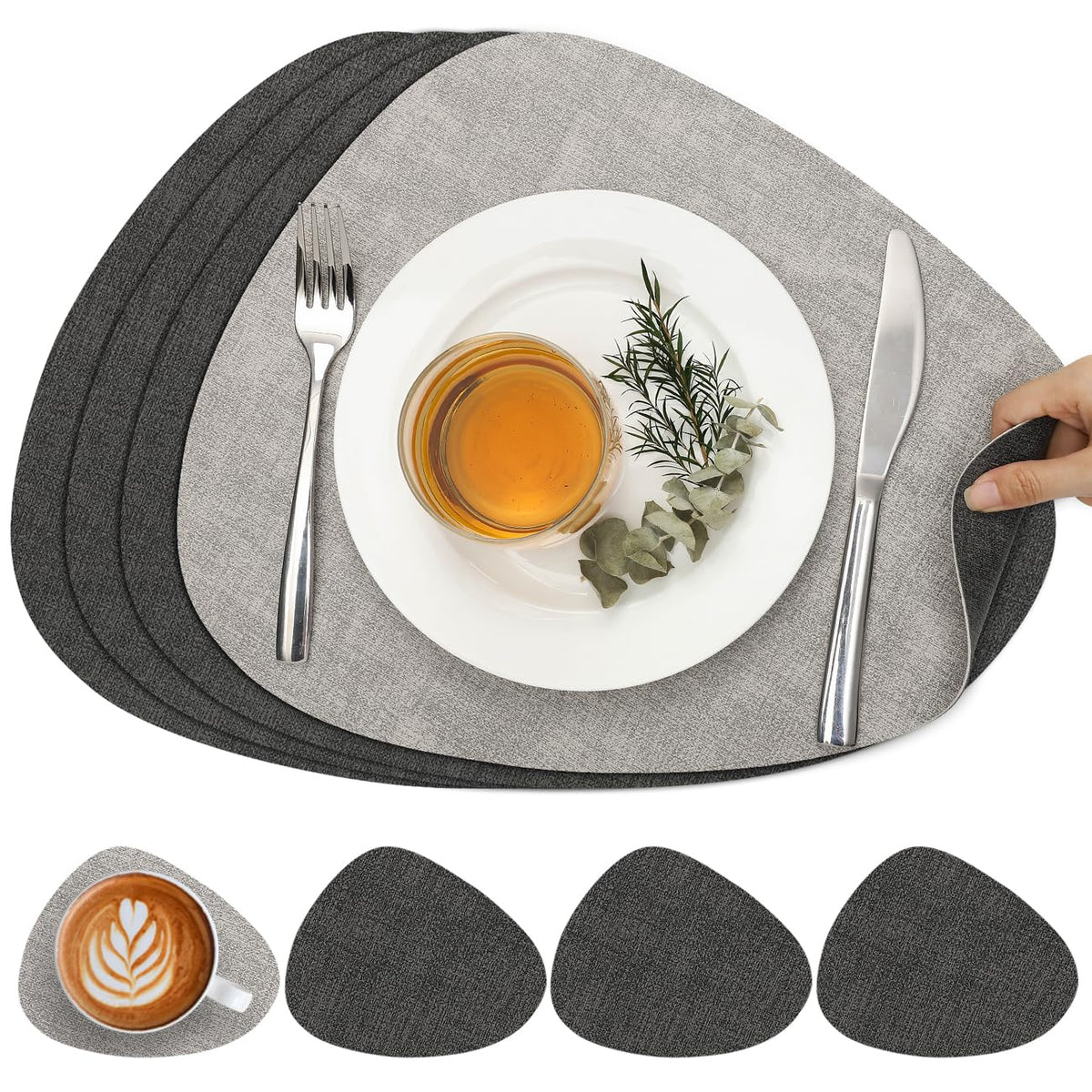 Faux Leather Placemats Set of 4, Dual Sided with Drink Coasters