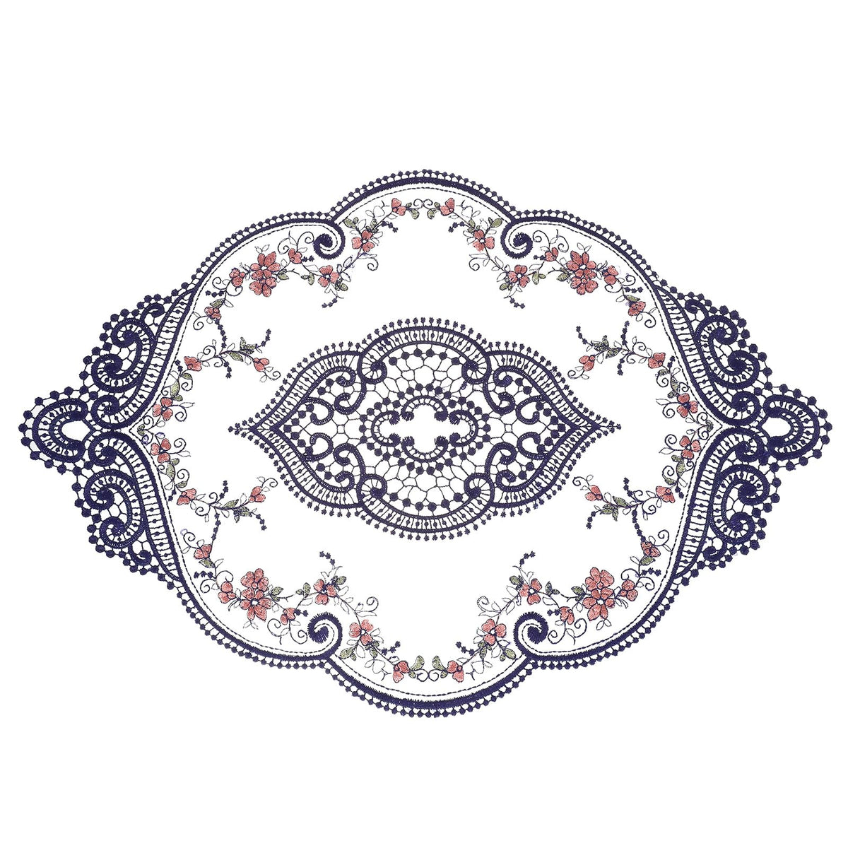 uxcell Retro Lace Placemat 12x17-in Oval Embroidered Table Place Mats French Crochet Doilies Coasters Cup Mat for Home Wedding, Dusty Rose