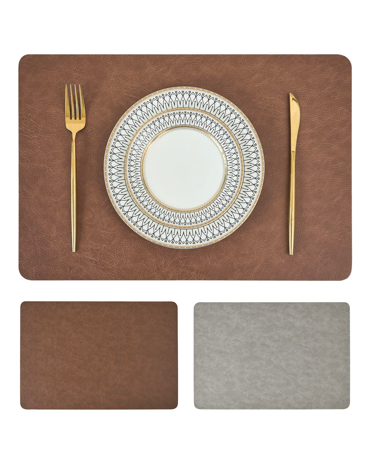 Reversible Faux Leather Placemats and Coasters Set of 4, 12x17 Inch – Hotel-Quality Heat Resistant & Waterproof Wipeable Table Mats, Non-Slip for Dining Kitchen (Mist Blue)