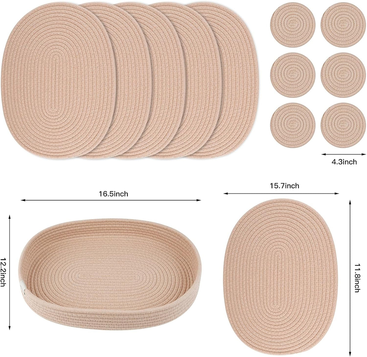 Handmade Boho Placemats Set of 6 Oval – Natural Woven Cotton Farmhouse Table Mats for Dining Table, Fall, Halloween, Thanksgiving, Christmas
