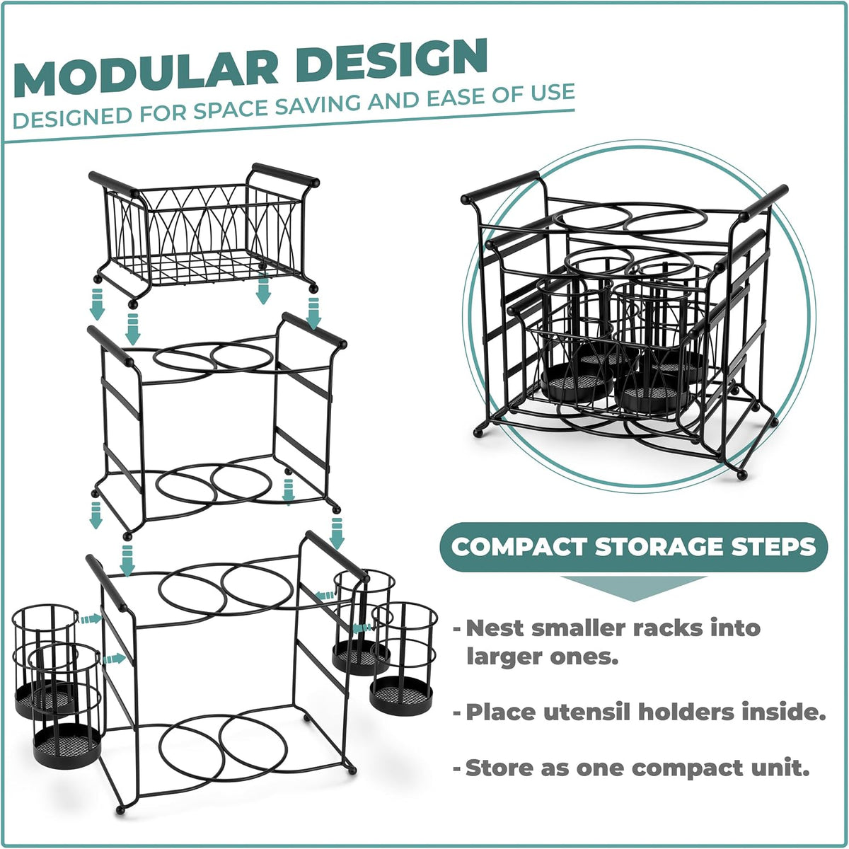 Sorbus Buffet Caddy, 7-Piece 3-Tier Set, Stackable Design (Black)