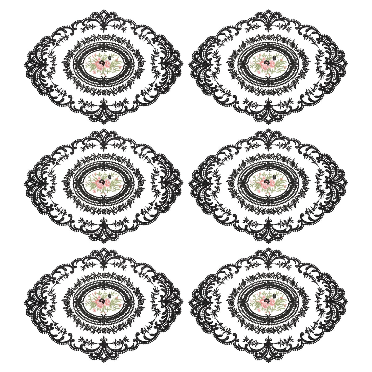 uxcell 6Pack Retro Lace Placemat 12x16-in Oval Embroidered Table Place Mats French Crochet Doilies Coasters Cup Mat for Home Wedding, Sapphire Blue