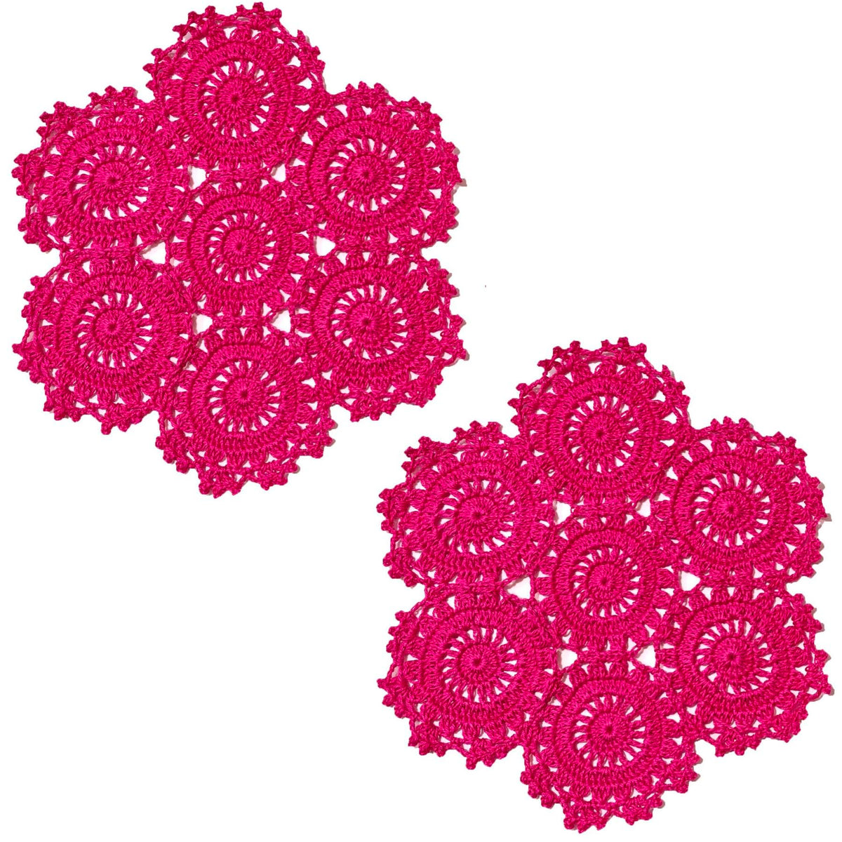 2PCS 10 Inch Sunflower Crochet Place Mats Lace Doilies Coasters Handmade Round Spliced Sunflower Table Cup Mats Easter Mother's Day Decoration,Red