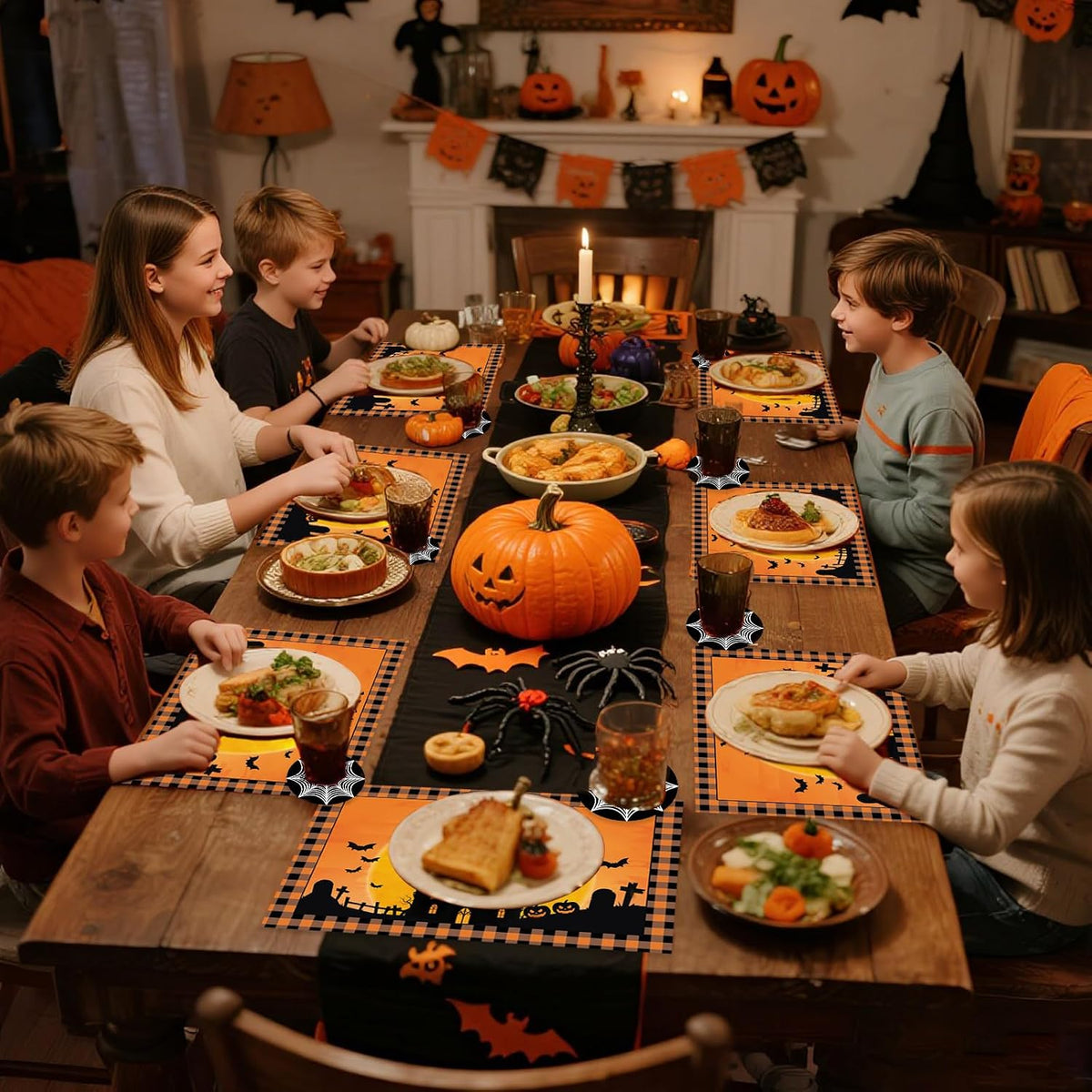 50Pcs Halloween Paper Placemats, Ghost Bat Pumpkin Disposable Placemats with Coasters - 11 x 16 Inch Halloween Place Mats Table Mats Decoration for Party Kitchen Dining Table Decor
