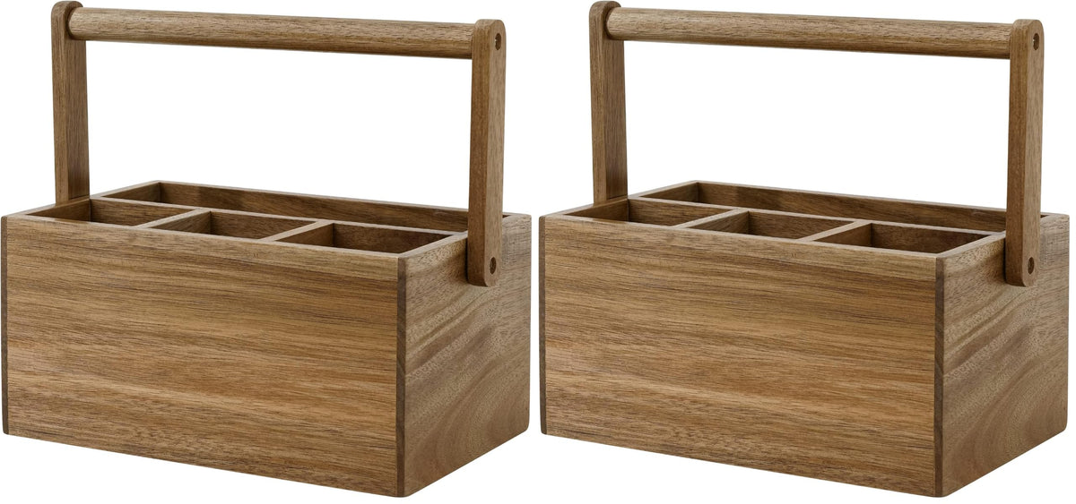 VaeFae Acacia Silverware Caddy, Utensil Holder with Handle, Medium