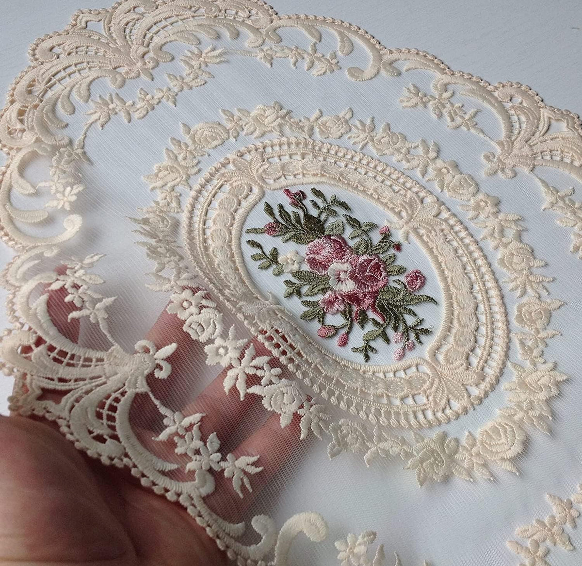 8Pack Retro Lace Placemats, French Crochet Doilies, Handmade Embroidered Table Mats, 12x16-in Beige Place Mats Cup Mat