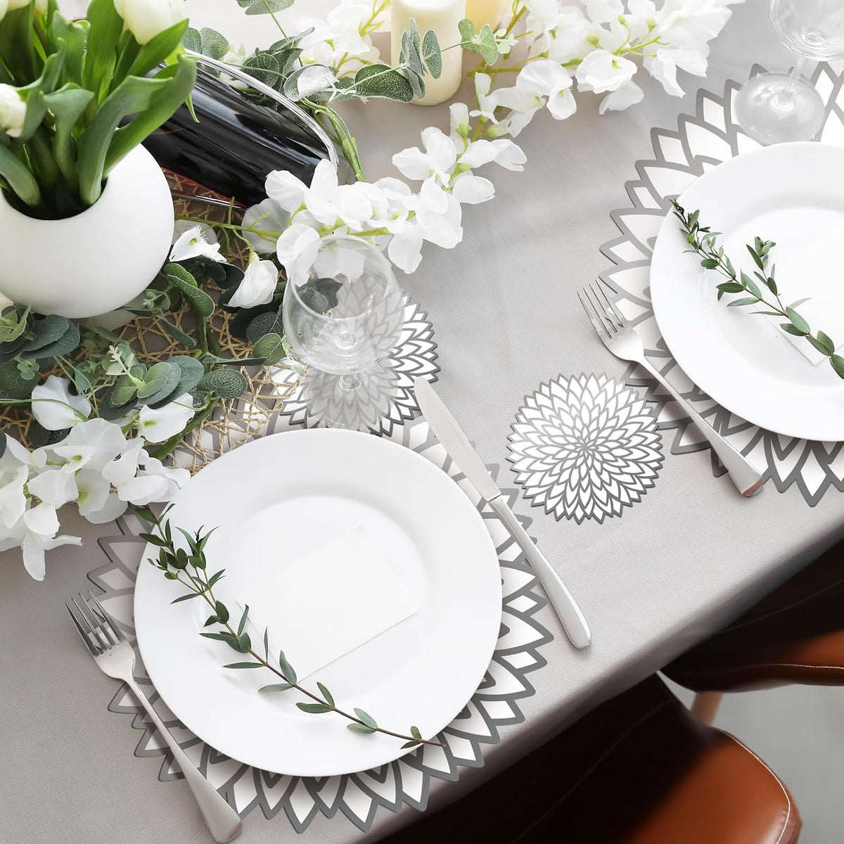 Geosar 200 Pcs Silver Metallic Disposable Paper Placemats Set 13 Inch
