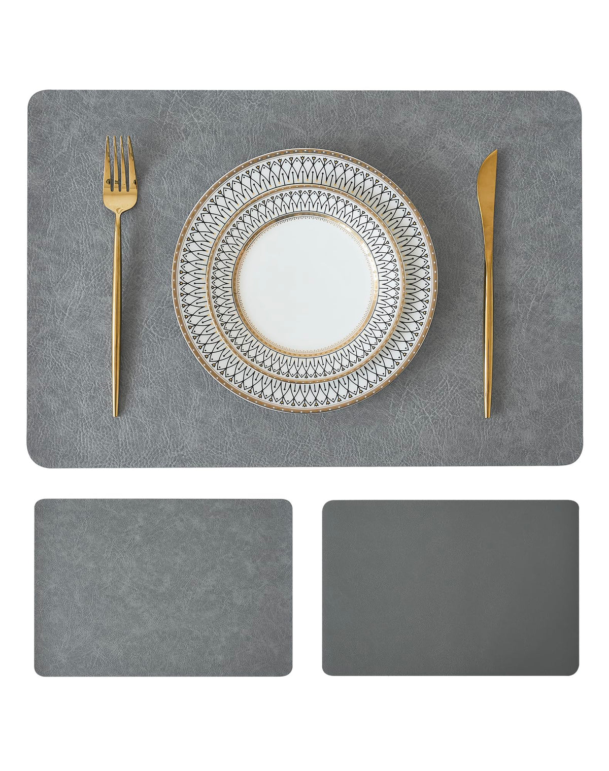 Reversible Faux Leather Placemats and Coasters Set of 4, 12x17 Inch – Hotel-Quality Heat Resistant & Waterproof Wipeable Table Mats, Non-Slip for Dining Kitchen (Mist Blue)