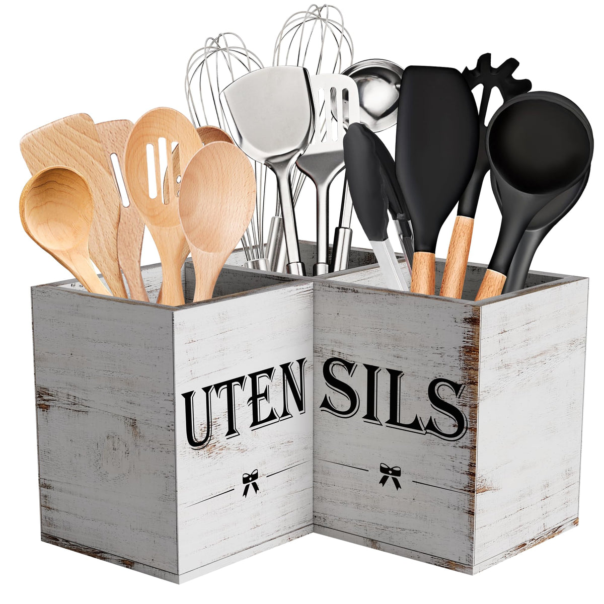 Suli Extra Large Utensil Holder Countertop for Kitchen Counter,Wood,Black
