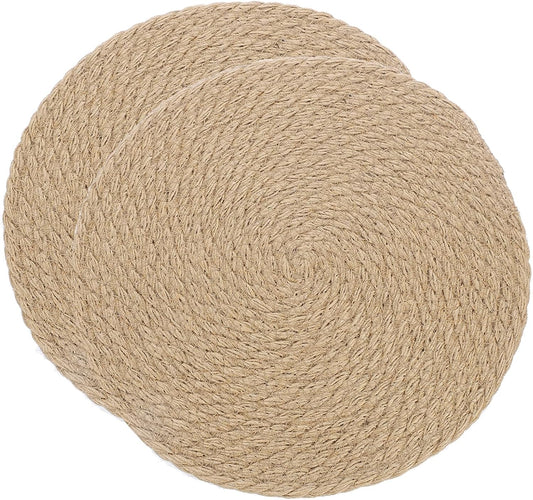 uxcell Jute Placemats, 2 Pack 9" x 9" Round Woven Placemats, Natural Farmhouse Jute Braided Table Runner for Kitchen Countertops, Table, Home Decor (Brown)