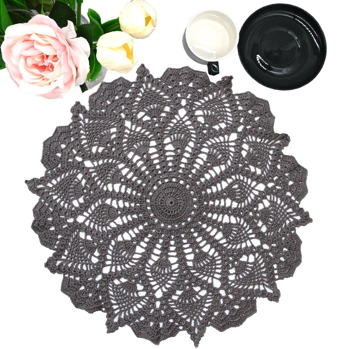 18 in to 20 in Doily Coasters Lace Tablecloth Doilies Handmade Crochet Placemat Women Vase Mat Kitchen Table Runner for Mother's Day Wedding (1PC, Red)