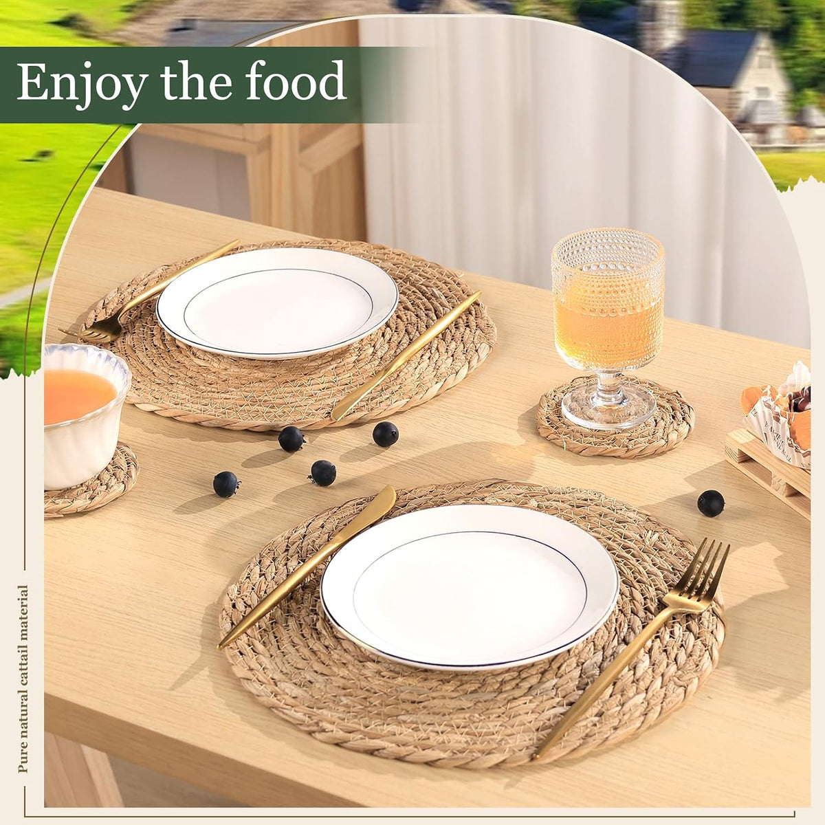 Round Woven Placemats Set of 6 12 Inch with 6 Coasters 4 Inch Boho Natural Handmade Table Mats Table Decor Farmhouse Rustic Weave Wicker Placemats for Dining Table Home