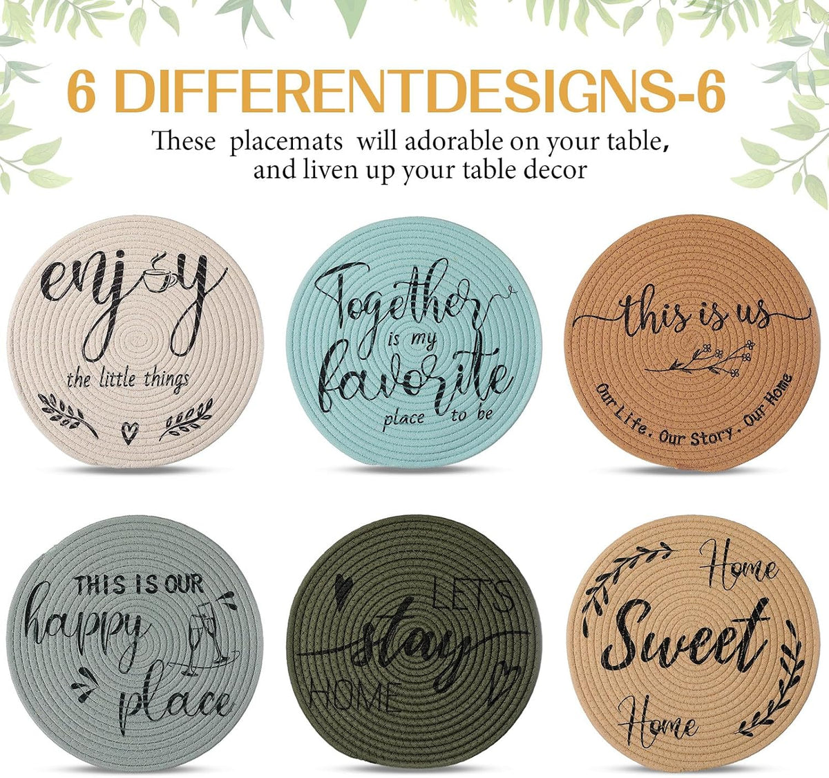 13 Inch Round Cotton Placemat Set of 6 Woven Boho Coasters Table Mats Dining Table Setting Decor Washable Heat Resistant Farmhouse Circle Place Mats for Home Accessories(Brown)