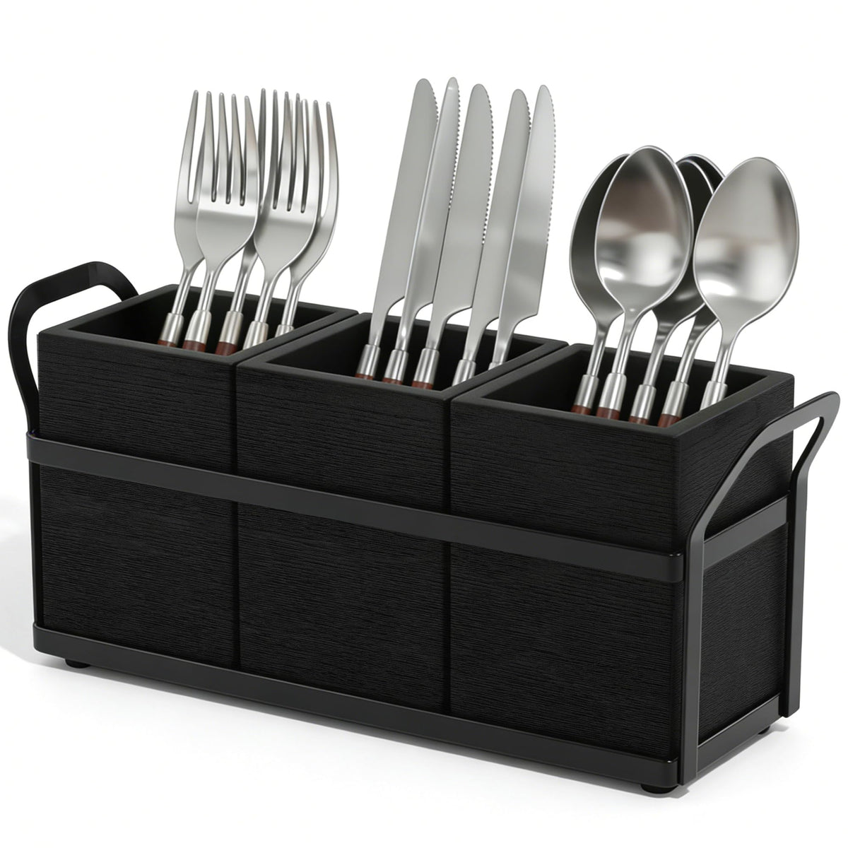 Bamboo Silverware Caddy for Kitchen Countertop, Wooden Utensil Holder