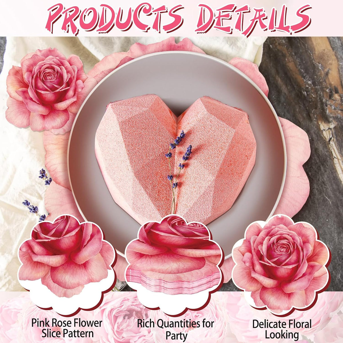 Geosar 200 Pcs Pink Floral Paper Placemats and Coasters Rose Flower Design