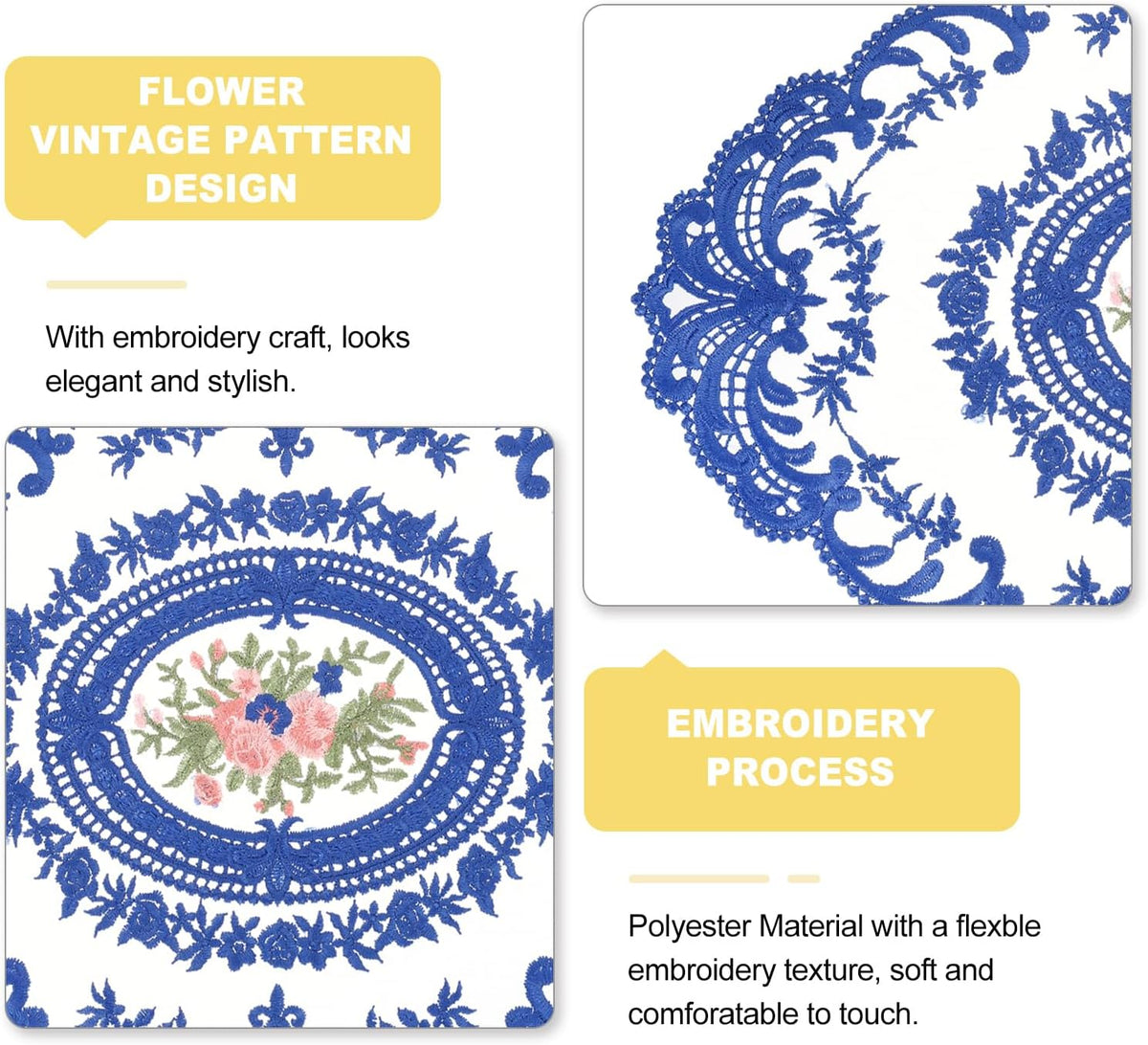uxcell 6Pack Retro Lace Placemat 12x16-in Oval Embroidered Table Place Mats French Crochet Doilies Coasters Cup Mat for Home Wedding, Sapphire Blue