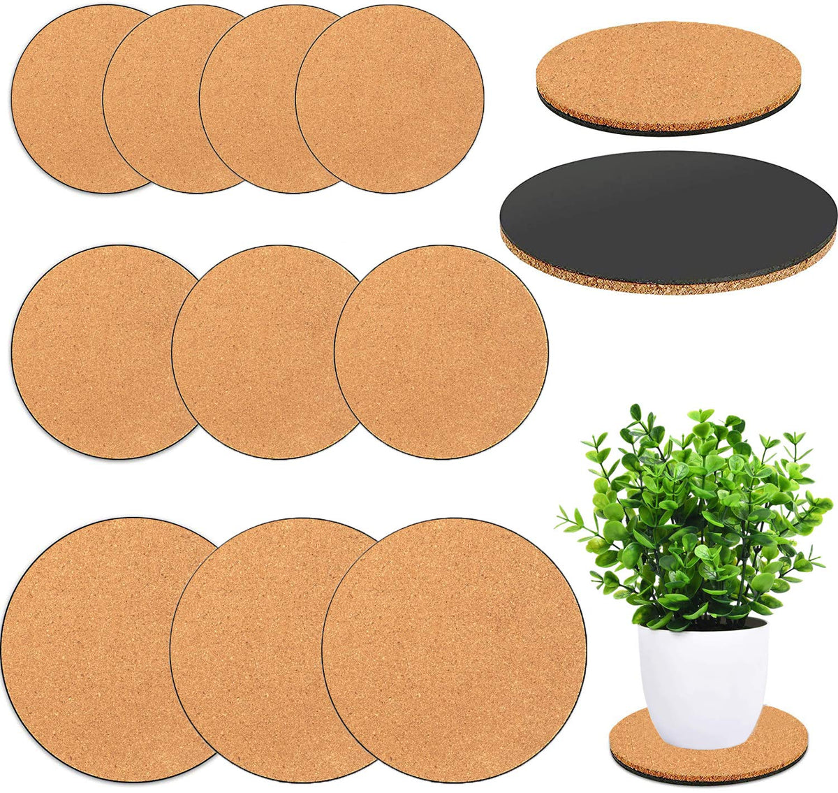 3-Piece Cork Coasters for Plants - Nude & Black