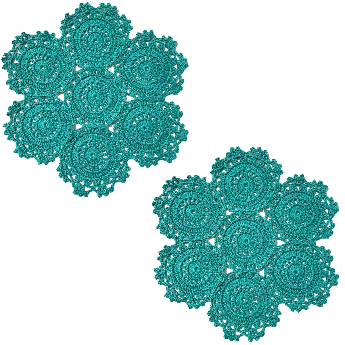 2PCS 10 Inch Sunflower Crochet Place Mats Lace Doilies Coasters Handmade Round Spliced Sunflower Table Cup Mats Easter Mother's Day Decoration,Red