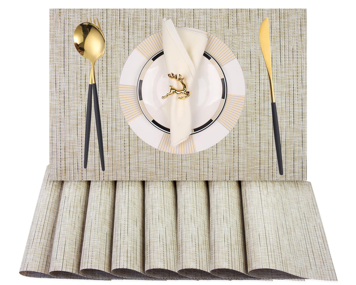 PIGCHCY Beige Placemats Set of 4 Vinyl PVC Durable Place Mats for Dining Table,Heat Resistant Non-Slip Woven Tabel Mats (18x12 inches, Beige)