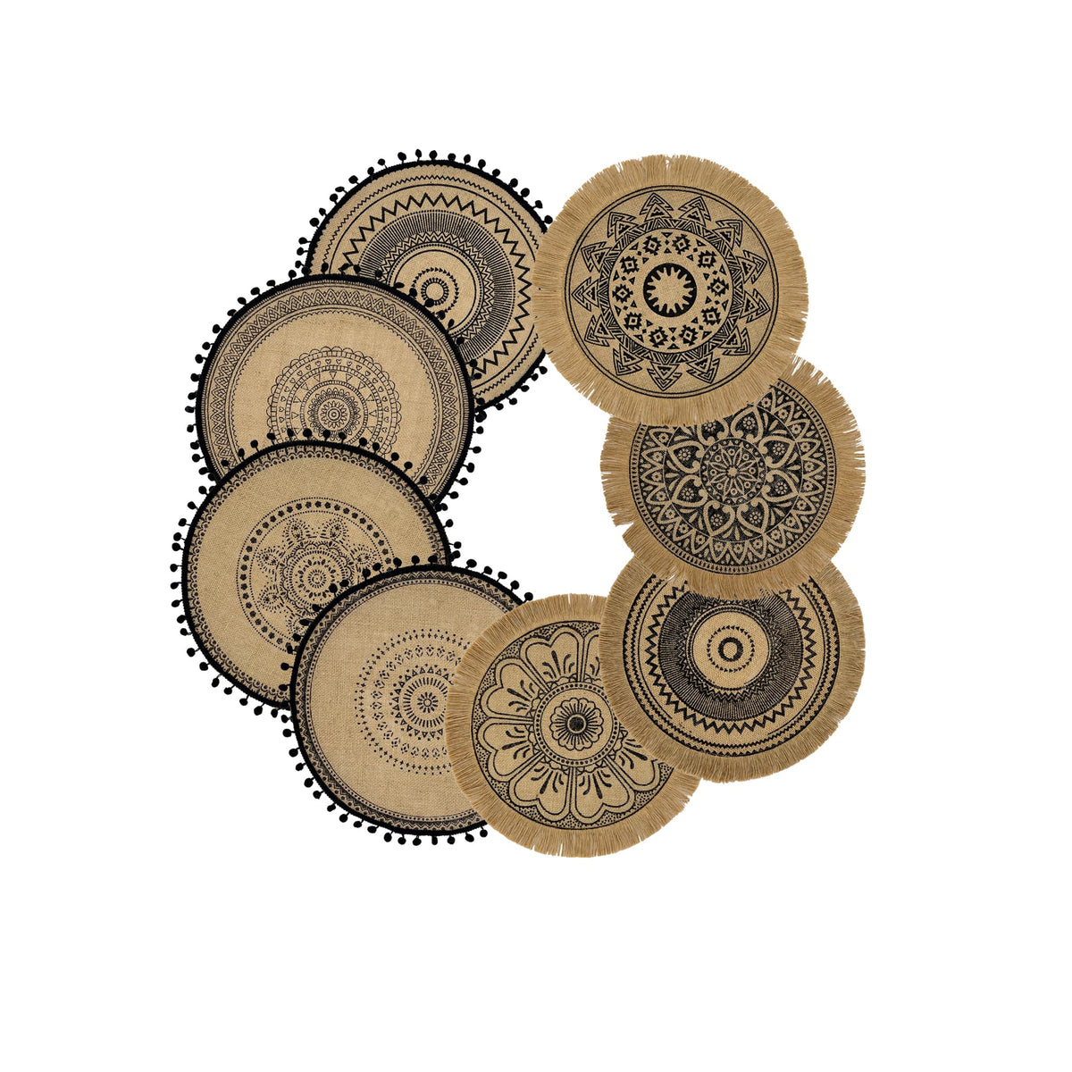 Round Placemats Set of 6, Dining Winter Modern Dinner Braided Beige Boho Round Table and Fall Circle Placemats Boho Tssels Runner Kitchen Table Plate Mats Set of 6 (Colour A)