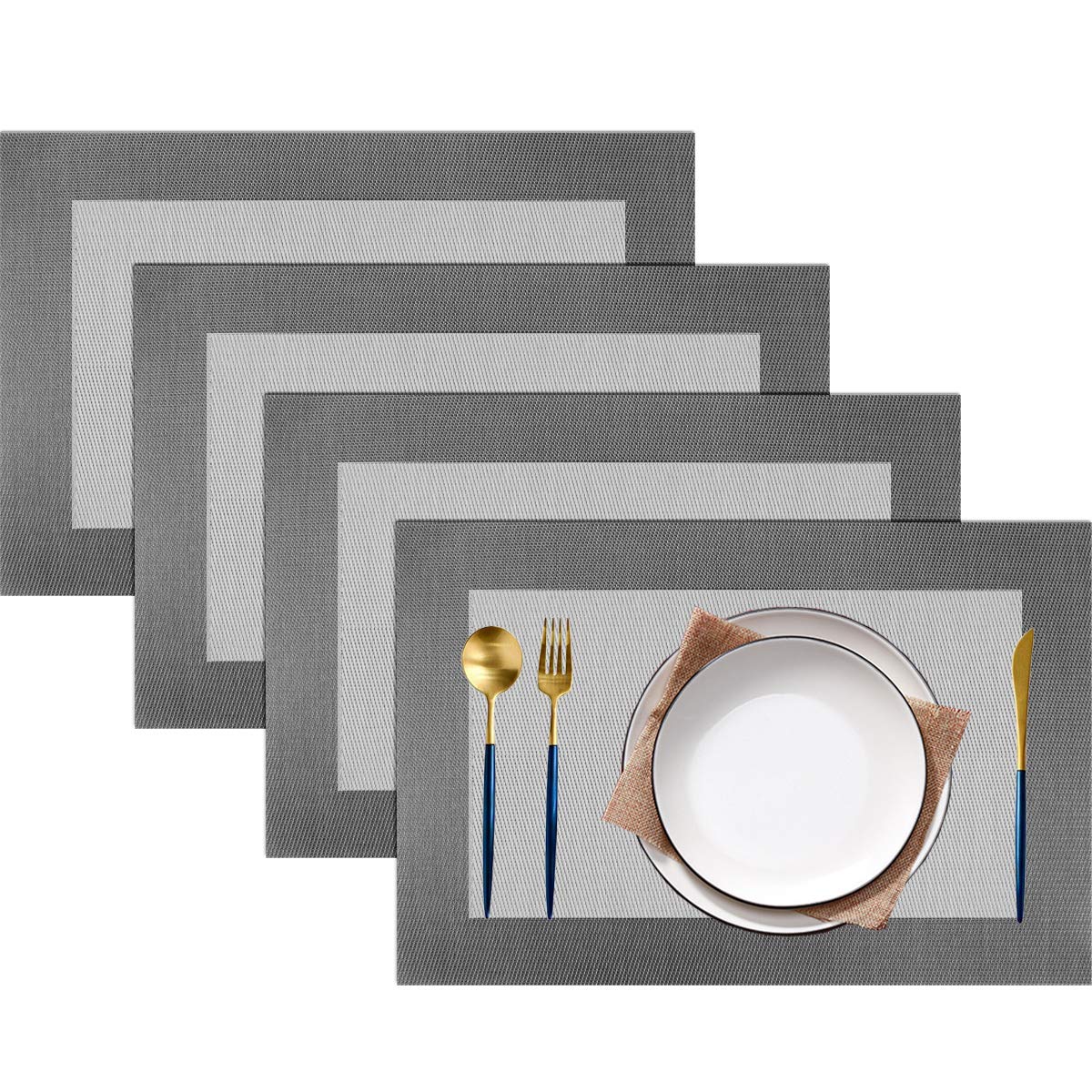 PIGCHCY Beige Placemats Set of 4 Vinyl PVC Durable Place Mats for Dining Table,Heat Resistant Non-Slip Woven Tabel Mats (18x12 inches, Beige)