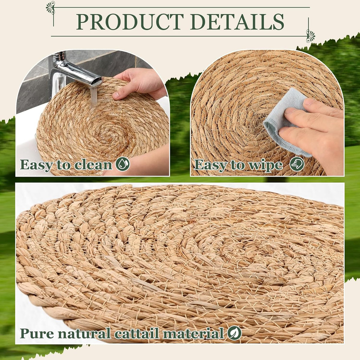 Round Woven Placemats Set of 6 12 Inch with 6 Coasters 4 Inch Boho Natural Handmade Table Mats Table Decor Farmhouse Rustic Weave Wicker Placemats for Dining Table Home