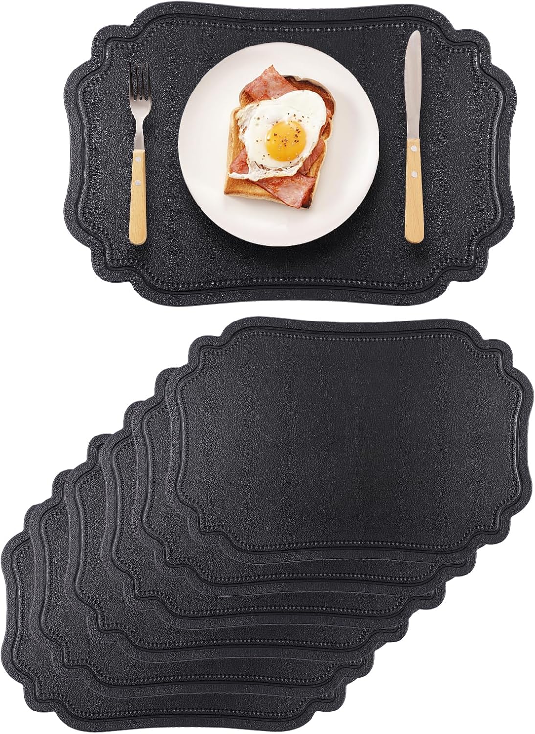 Black Placemats Indoor Set 6,Faux Leather Table Mat Waterproof