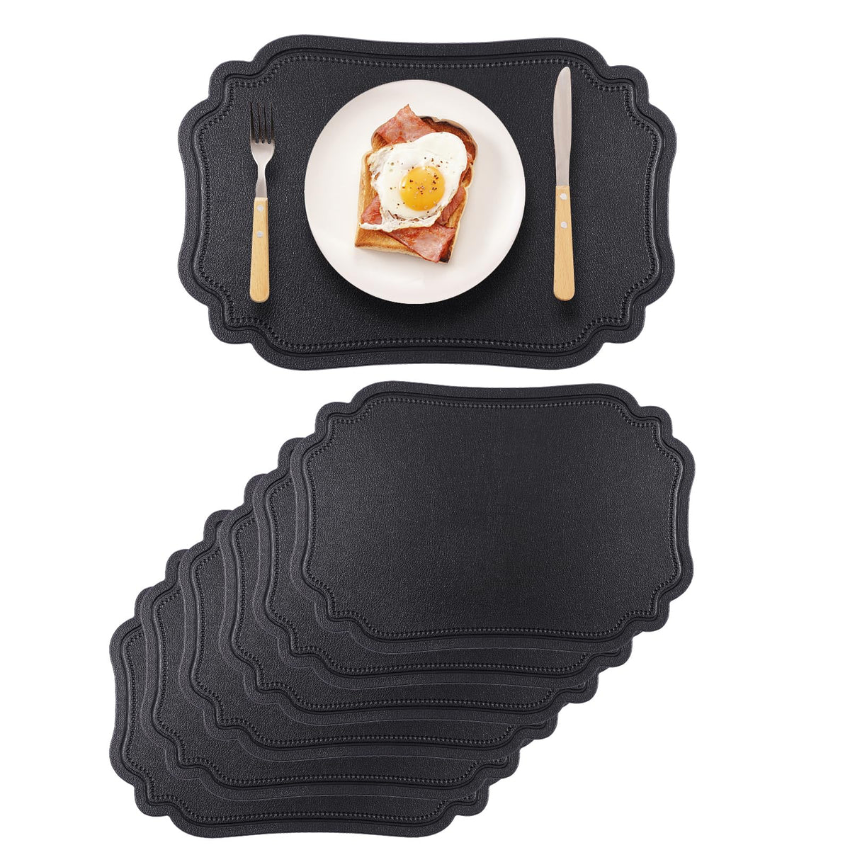 Black Placemats Indoor Set 6,Faux Leather Table Mat Waterproof