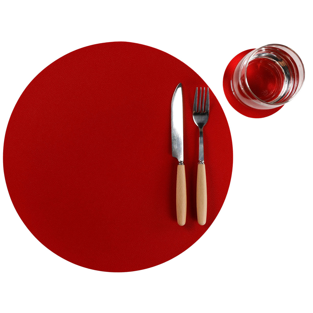 Wipeable Placemats and Coasters Leather Table Mats Waterproof Heat-Resistant Easy to Clean for Dining Table Set Kitchen Table Set of 6, Red