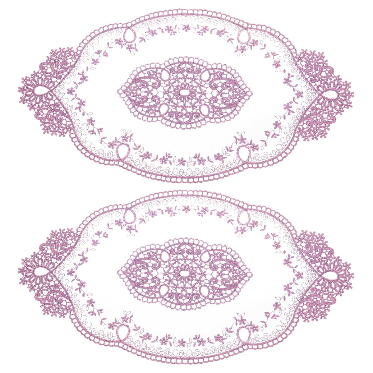 uxcell 2Pack Retro Lace Placemat 11x20-in Oval Embroidered Table Place Mats French Crochet Doilies Coasters Cup Mat for Home Wedding, Dark Grey
