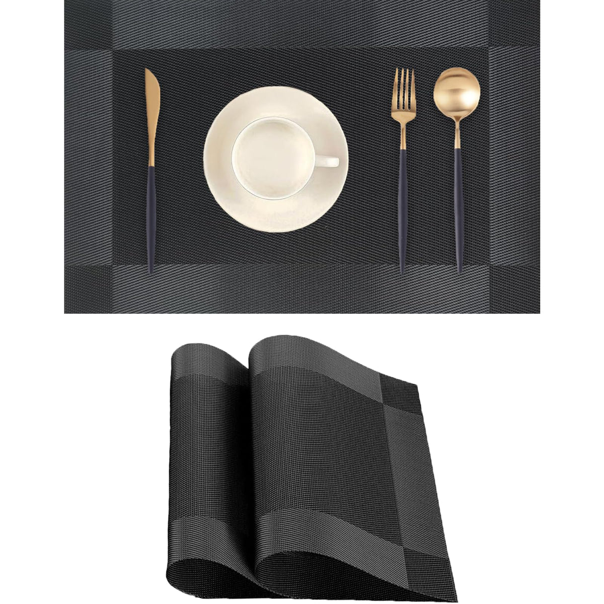 Frame Gold Placemats Set of 2 - Heat-Resistant, Non-Slip Table Mats