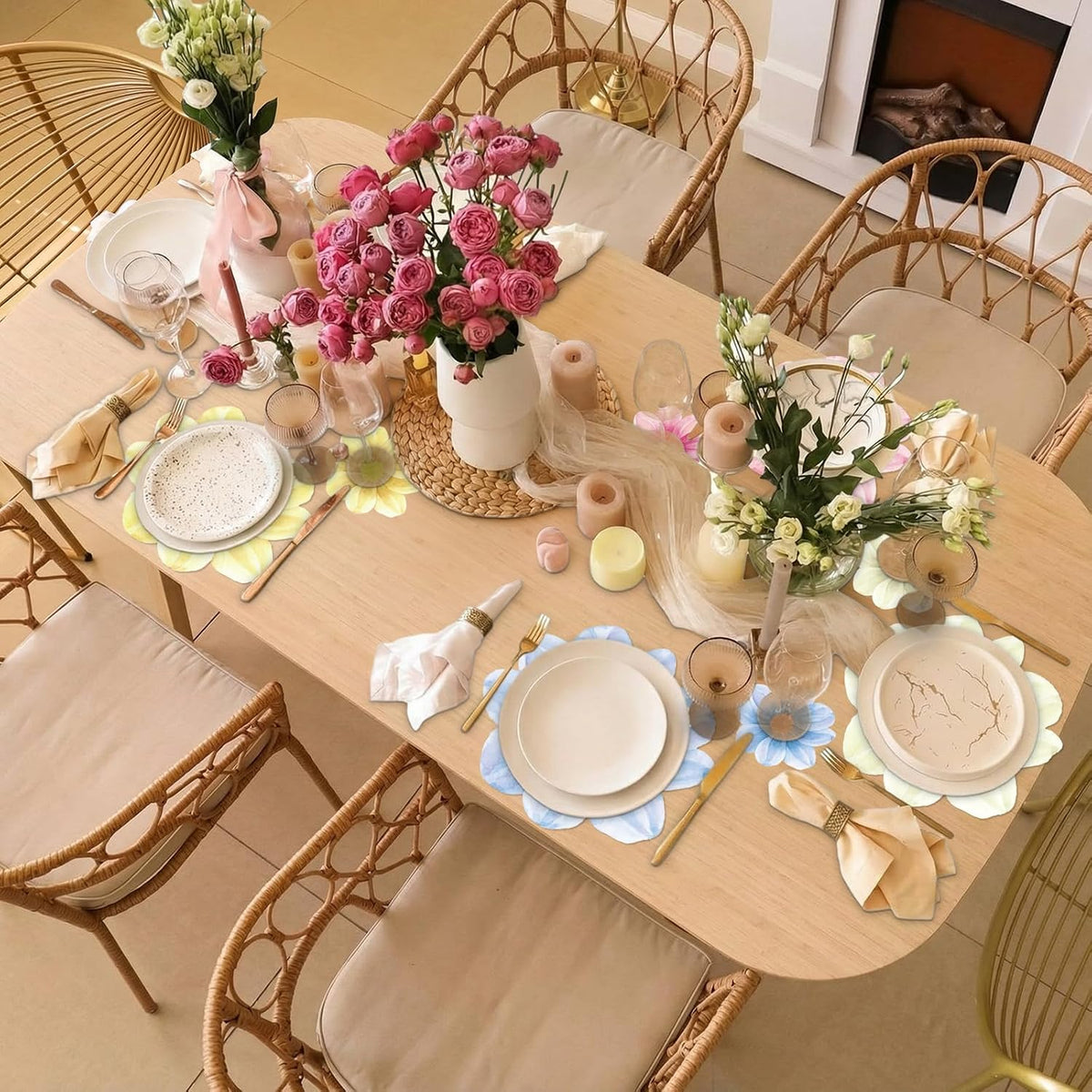Qinyoung 96 Pcs Floral Paper Placemats and Coasters Set Disposable