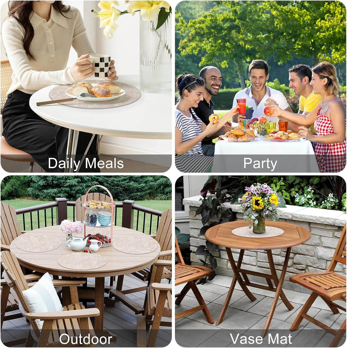 Homaxy Round Faux Leather Placemats and Coasters, Set of 4, Beige