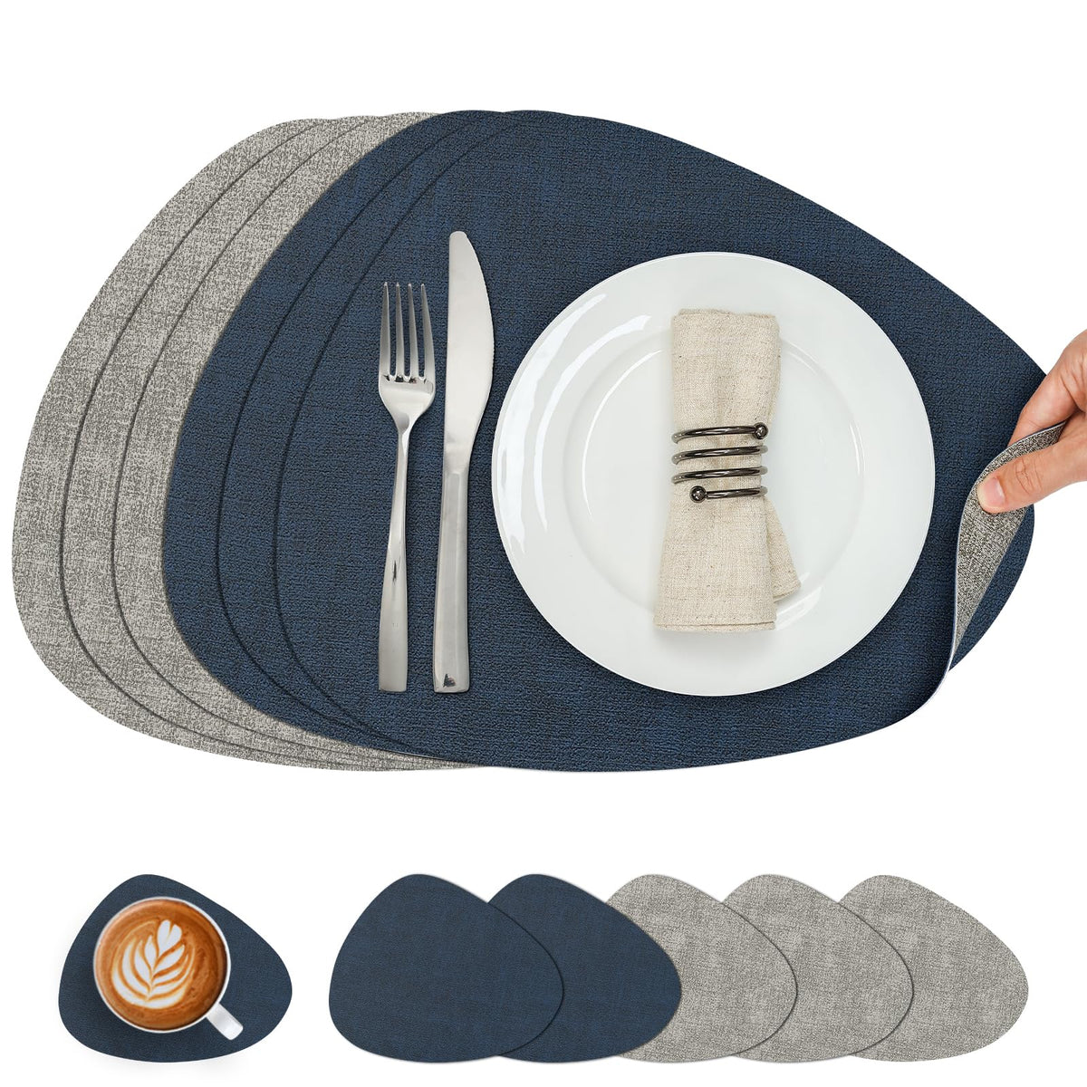 Faux Leather Placemats Set of 4, Dual Sided with Drink Coasters
