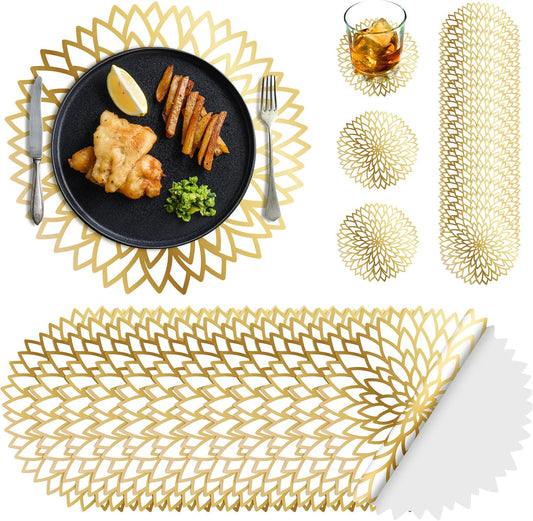 Geosar 200 Pcs Gold Round Disposable Paper Placemats Set 13 Inch