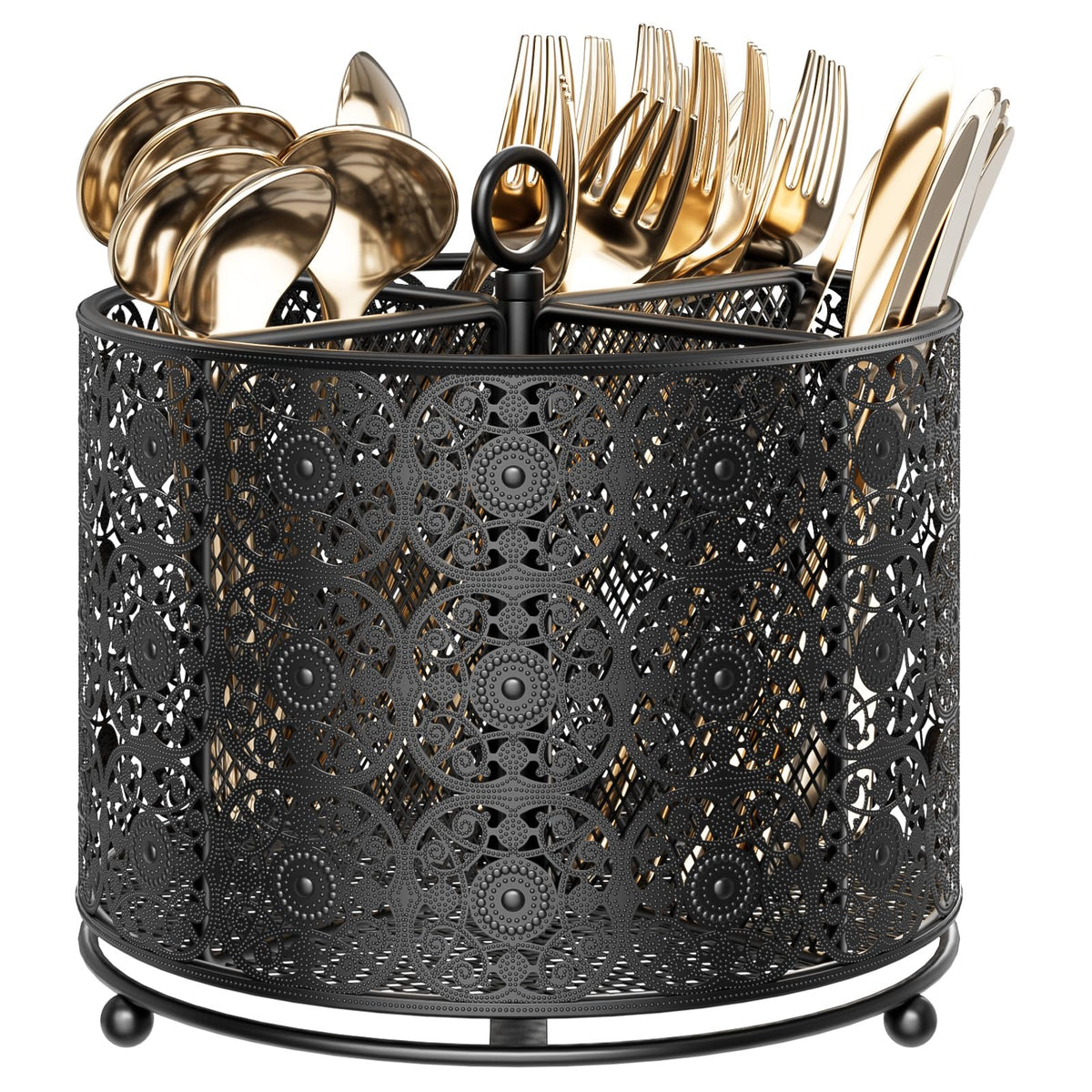 YIUKEA 360° Rotating Utensil Caddy - Raised 4 Compartments Large Capacity