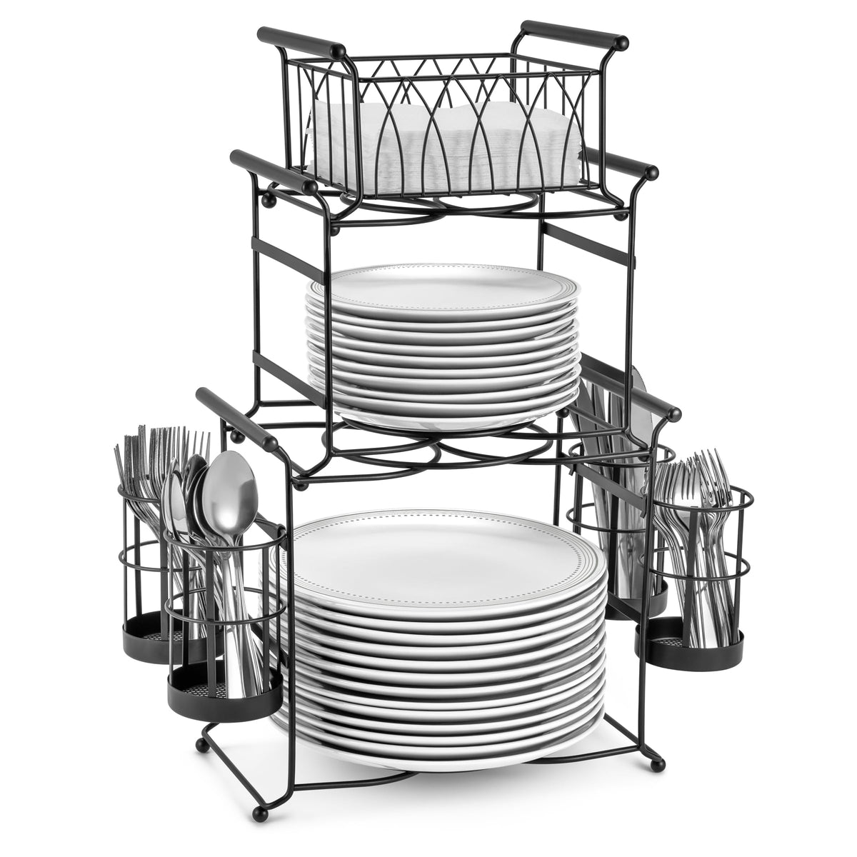 Sorbus Buffet Caddy, 7-Piece 3-Tier Set, Stackable Design (Black)