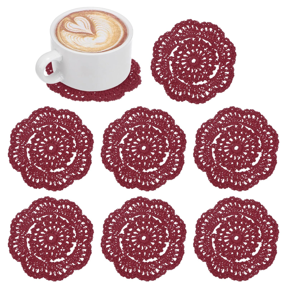 M METERXITY 8pcs Handmade Crochet Coasters 4"/10cm Round Light Pink