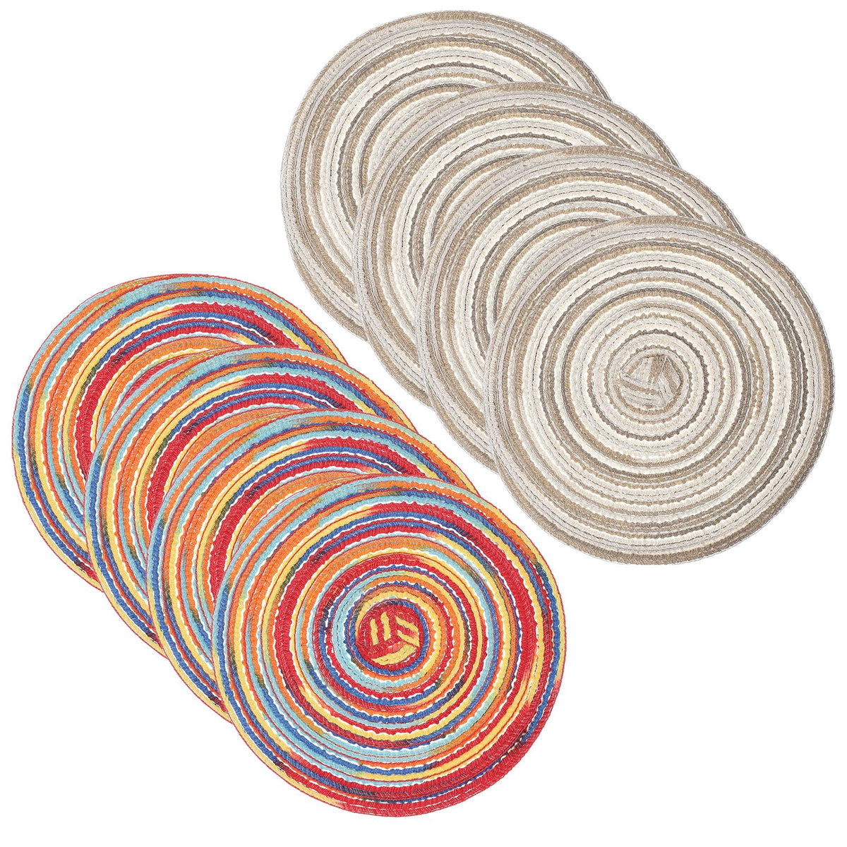 uxcell 8 Pcs Round Woven Placemats, 4.3 Inch Braided Washable Placemat Heat Resistant Decorative Place Mat for Kitchen Dining Table Countertop, Coffee/Khaki