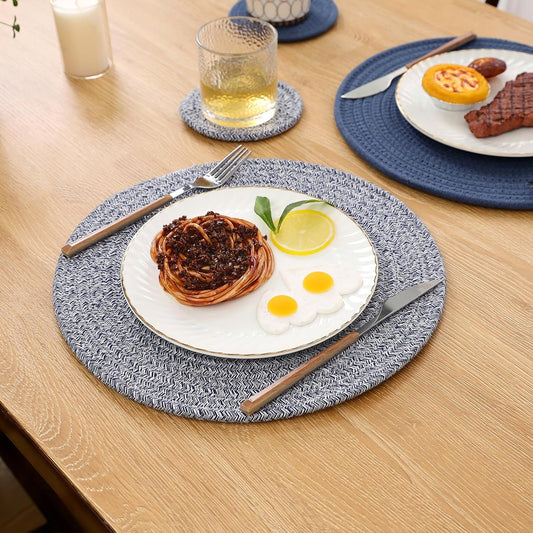 SHACOS Cotton Rope Woven Round Placemats Set of 6 with Coasters, 13 Inch