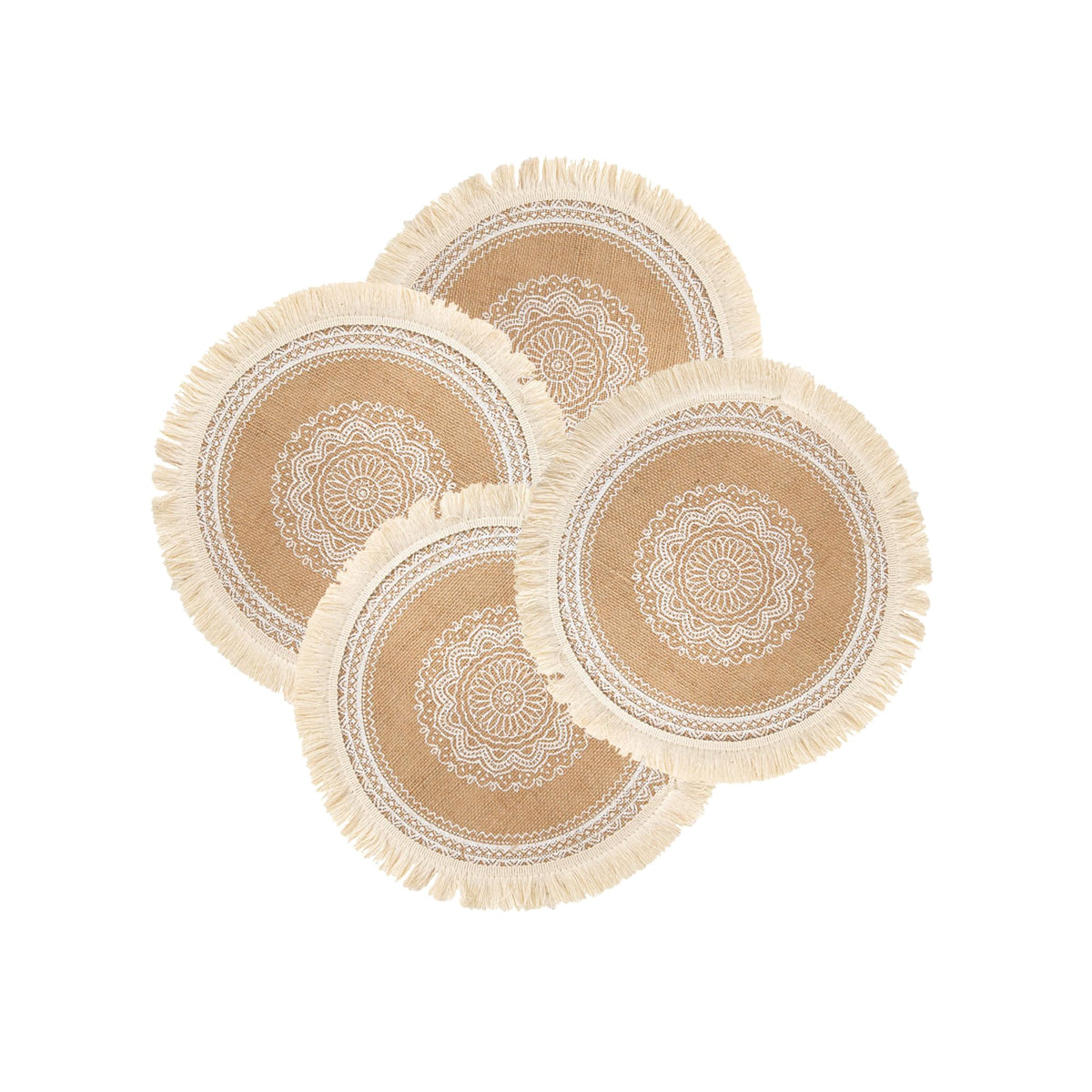 Round Placemats Set of 6, Dining Winter Modern Dinner Braided Beige Boho Round Table and Fall Circle Placemats Boho Tssels Runner Kitchen Table Plate Mats Set of 6 (Colour A)