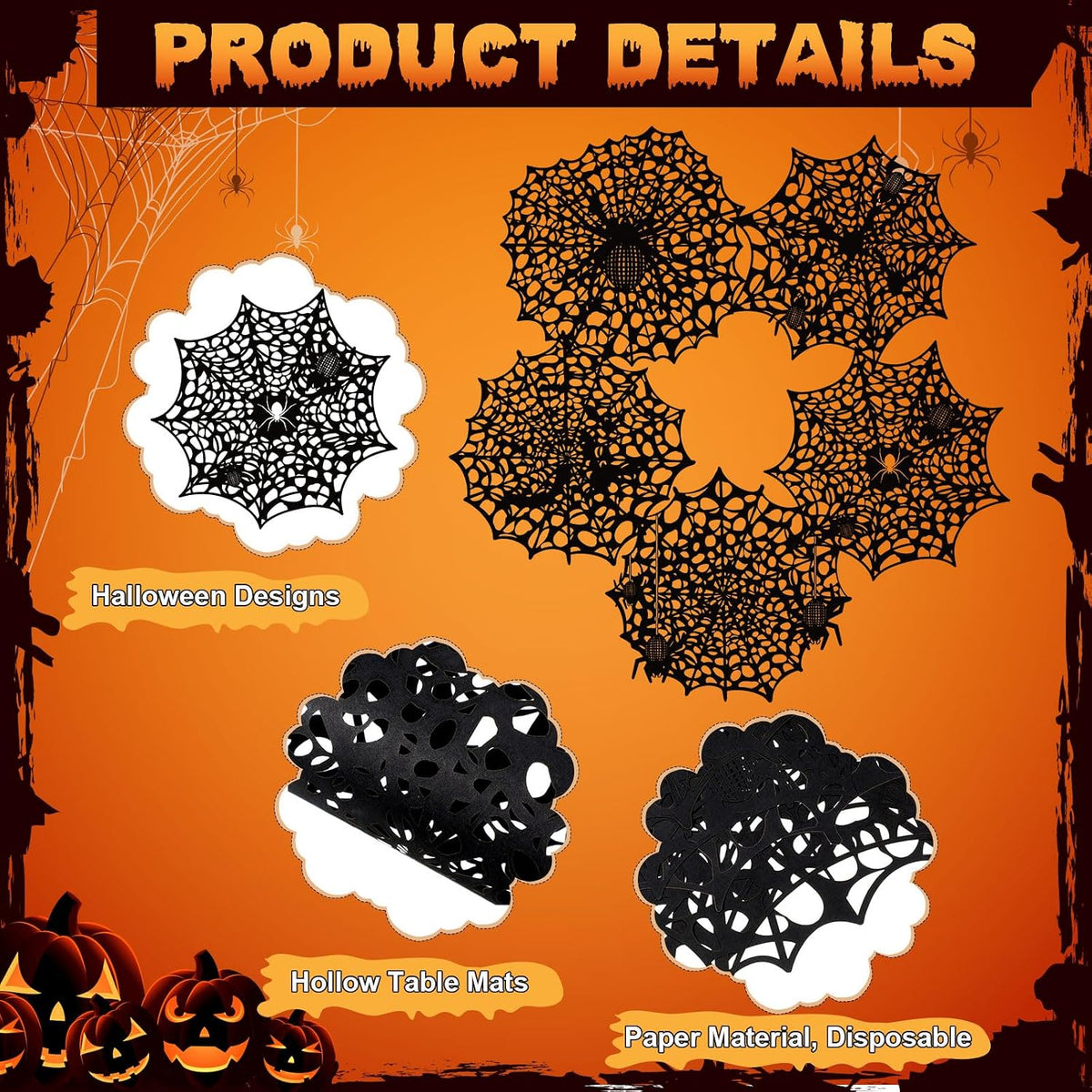 Havawish 50 Pcs Halloween Spider Web Placemats 13" Black Spiderweb