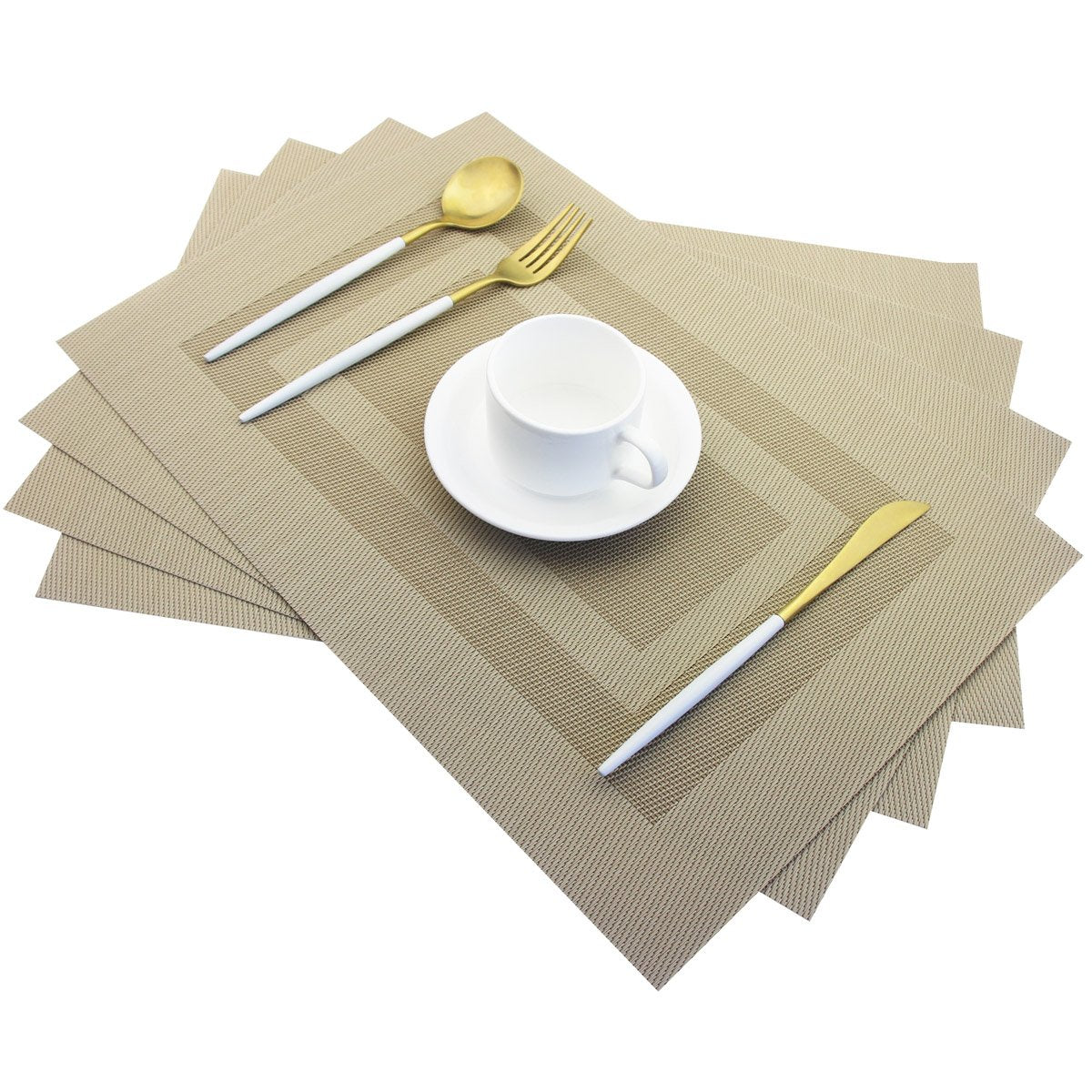 PIGCHCY Beige Placemats Set of 4 Vinyl PVC Durable Place Mats for Dining Table,Heat Resistant Non-Slip Woven Tabel Mats (18x12 inches, Beige)