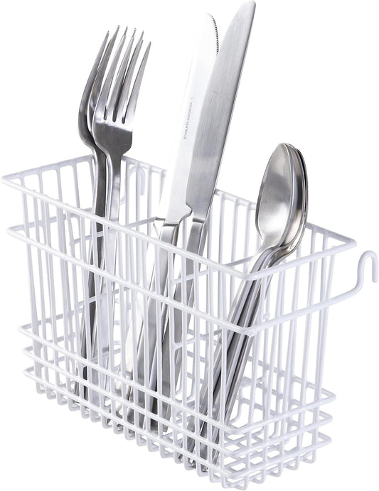 Kitchen Details Cutlery Basket | Hanging | Attach to Standard Dish Drying Rack | Utensil Caddy | Vinyl Coated | 3 Compartment | White