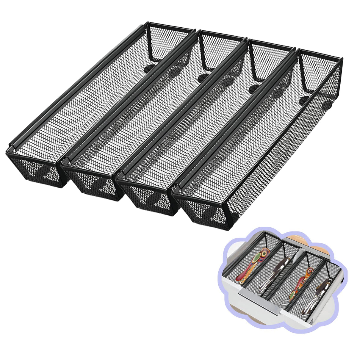 2PCS Utensil Drawer Organizer for Kitchen, Mesh silverware drawer organizer