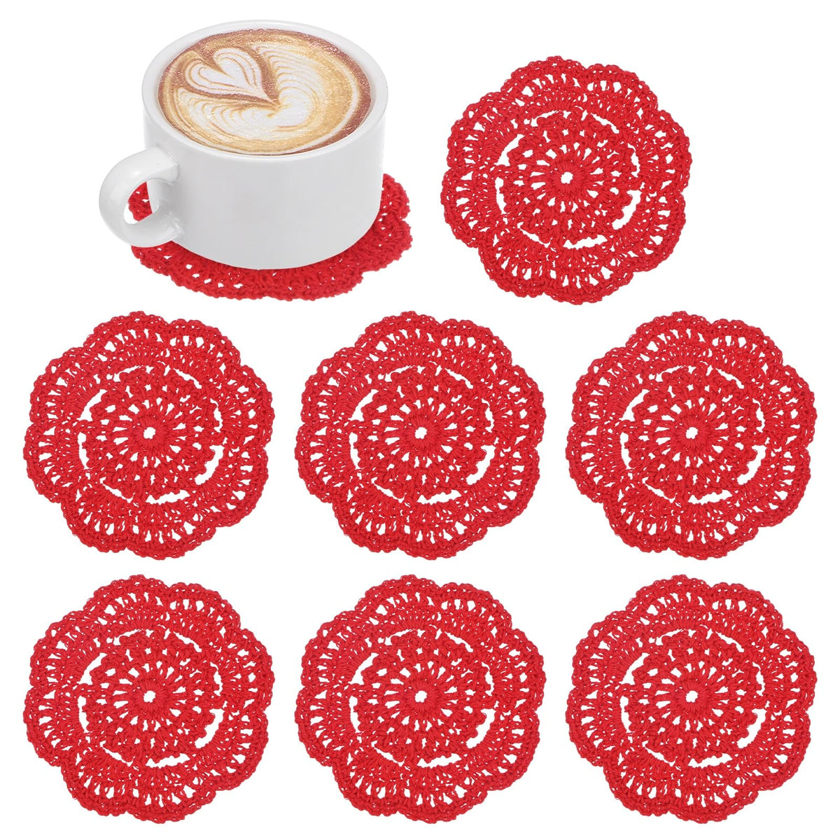 M METERXITY 8pcs Handmade Crochet Coasters 4"/10cm Round Light Pink