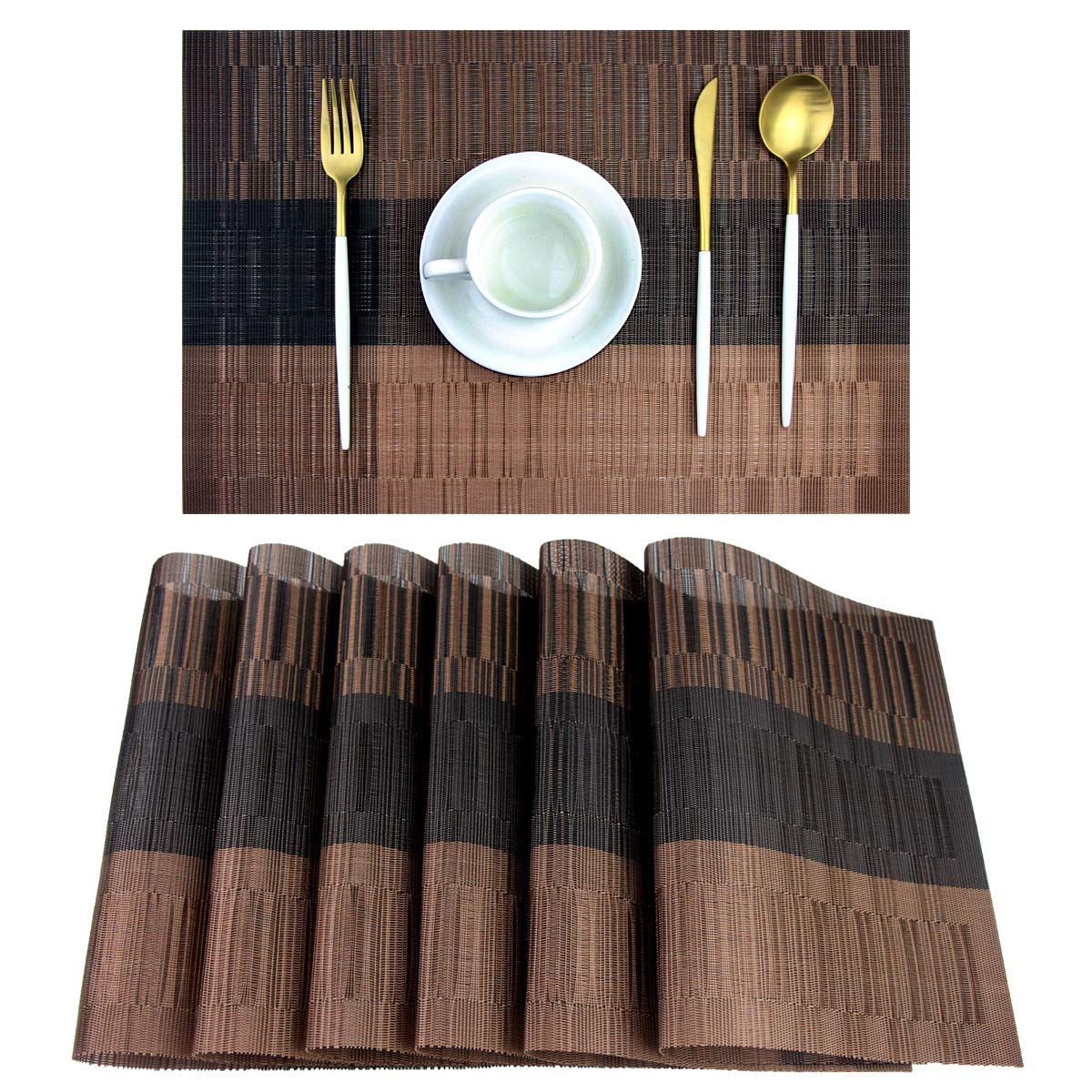 PIGCHCY Beige Placemats Set of 4 Vinyl PVC Durable Place Mats for Dining Table,Heat Resistant Non-Slip Woven Tabel Mats (18x12 inches, Beige)